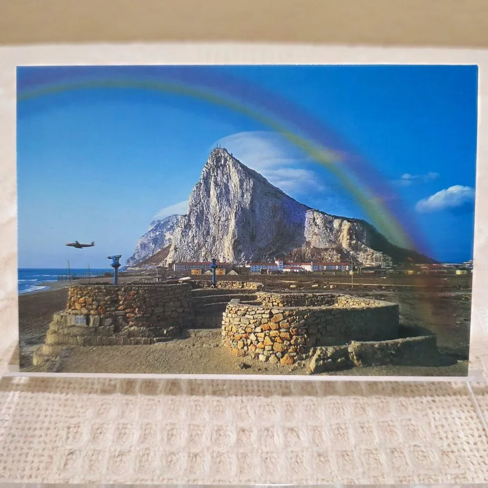 Vintage Gilbratar Rainbow Over the Rock Airplane Zarzuela 54 Postcard Unposted